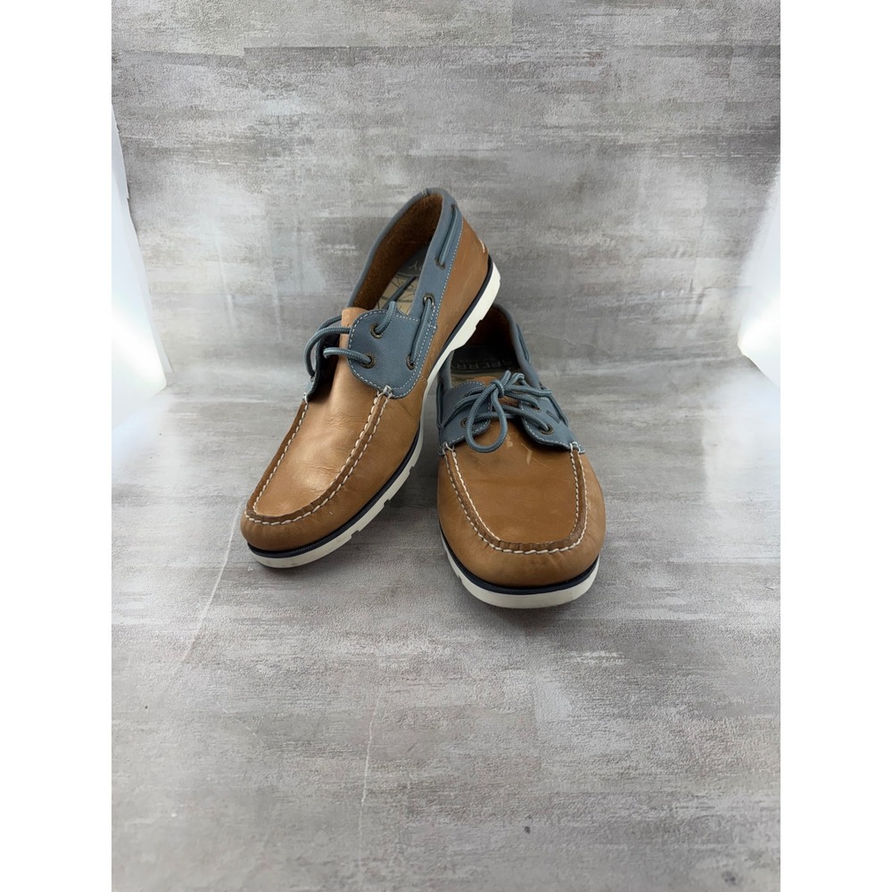 Sperry Top-Sider Men Sz 12M Tan Blue Leather Fabric Boat Shoes STS 18835